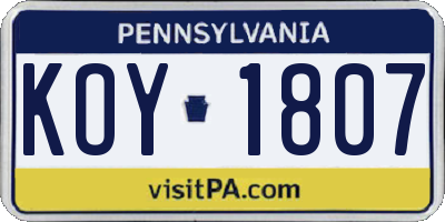 PA license plate KOY1807