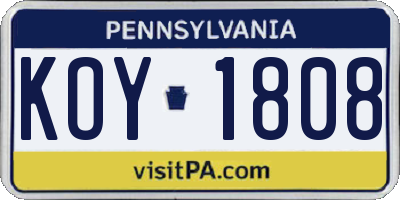 PA license plate KOY1808