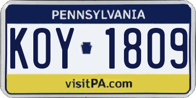 PA license plate KOY1809