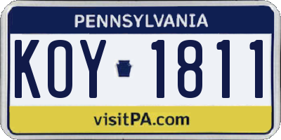 PA license plate KOY1811