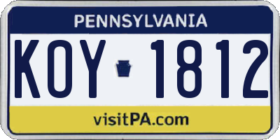 PA license plate KOY1812
