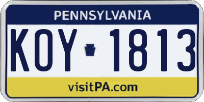 PA license plate KOY1813