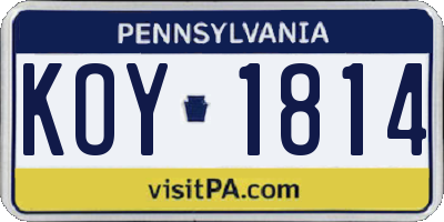 PA license plate KOY1814