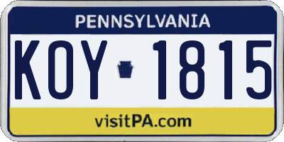 PA license plate KOY1815