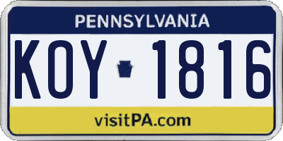 PA license plate KOY1816
