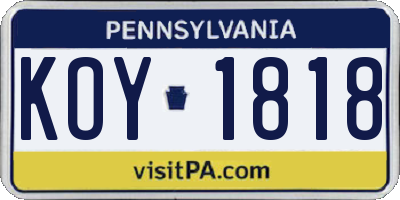 PA license plate KOY1818