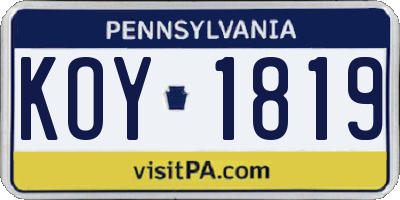 PA license plate KOY1819