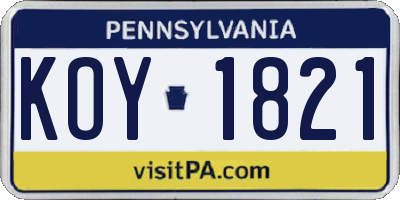 PA license plate KOY1821