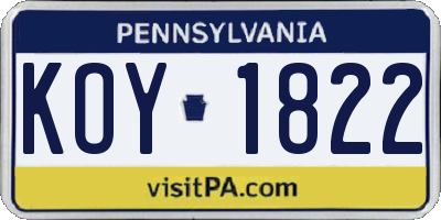 PA license plate KOY1822