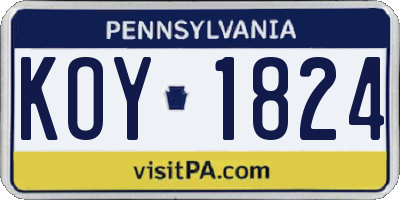PA license plate KOY1824