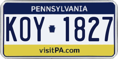 PA license plate KOY1827