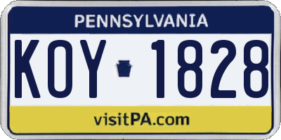 PA license plate KOY1828