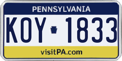 PA license plate KOY1833