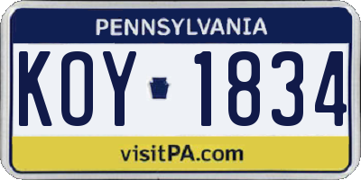 PA license plate KOY1834