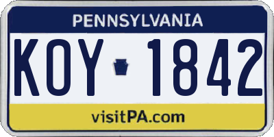 PA license plate KOY1842