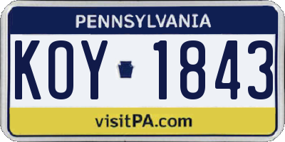 PA license plate KOY1843