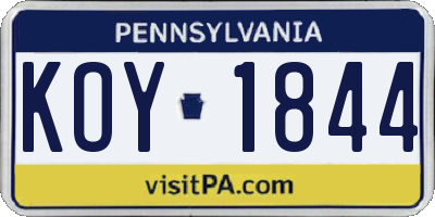 PA license plate KOY1844