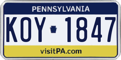 PA license plate KOY1847
