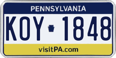 PA license plate KOY1848