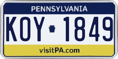 PA license plate KOY1849