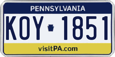 PA license plate KOY1851