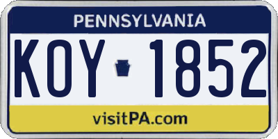 PA license plate KOY1852