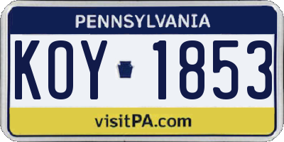 PA license plate KOY1853