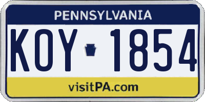 PA license plate KOY1854