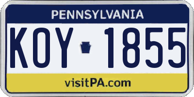 PA license plate KOY1855