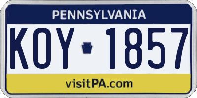 PA license plate KOY1857