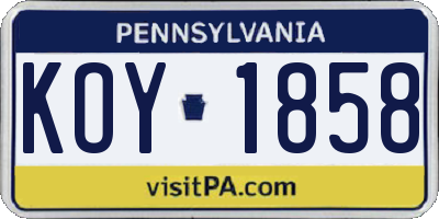 PA license plate KOY1858