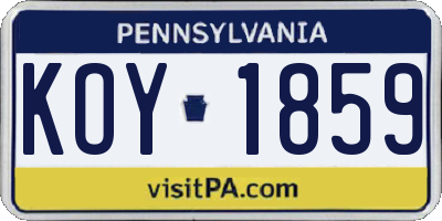 PA license plate KOY1859