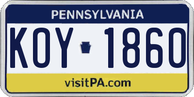 PA license plate KOY1860