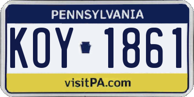 PA license plate KOY1861