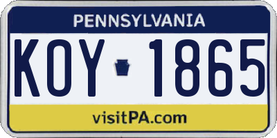 PA license plate KOY1865