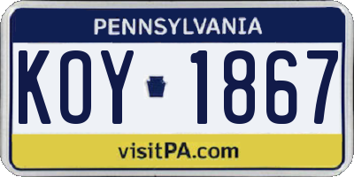 PA license plate KOY1867