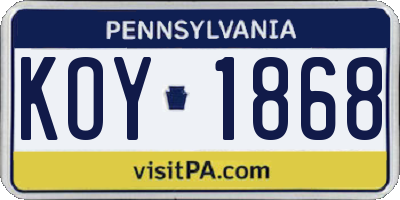 PA license plate KOY1868