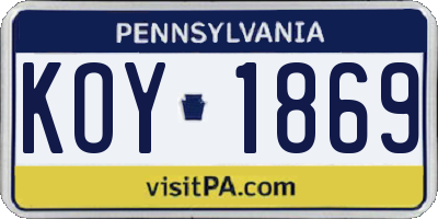 PA license plate KOY1869