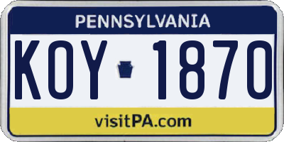 PA license plate KOY1870