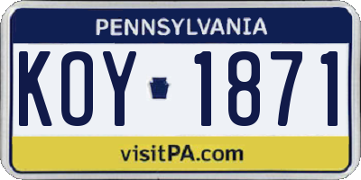 PA license plate KOY1871