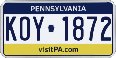 PA license plate KOY1872