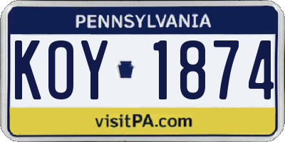 PA license plate KOY1874