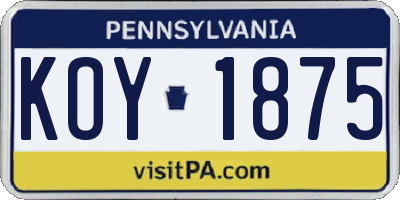 PA license plate KOY1875