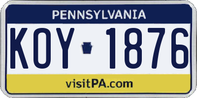 PA license plate KOY1876