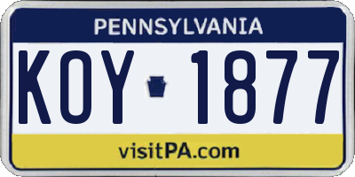 PA license plate KOY1877