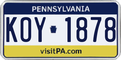 PA license plate KOY1878