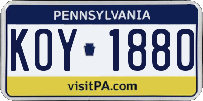 PA license plate KOY1880
