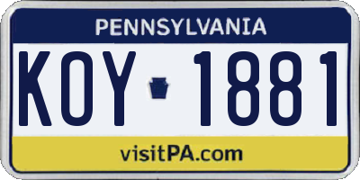 PA license plate KOY1881