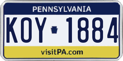 PA license plate KOY1884