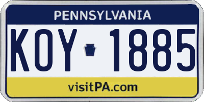 PA license plate KOY1885